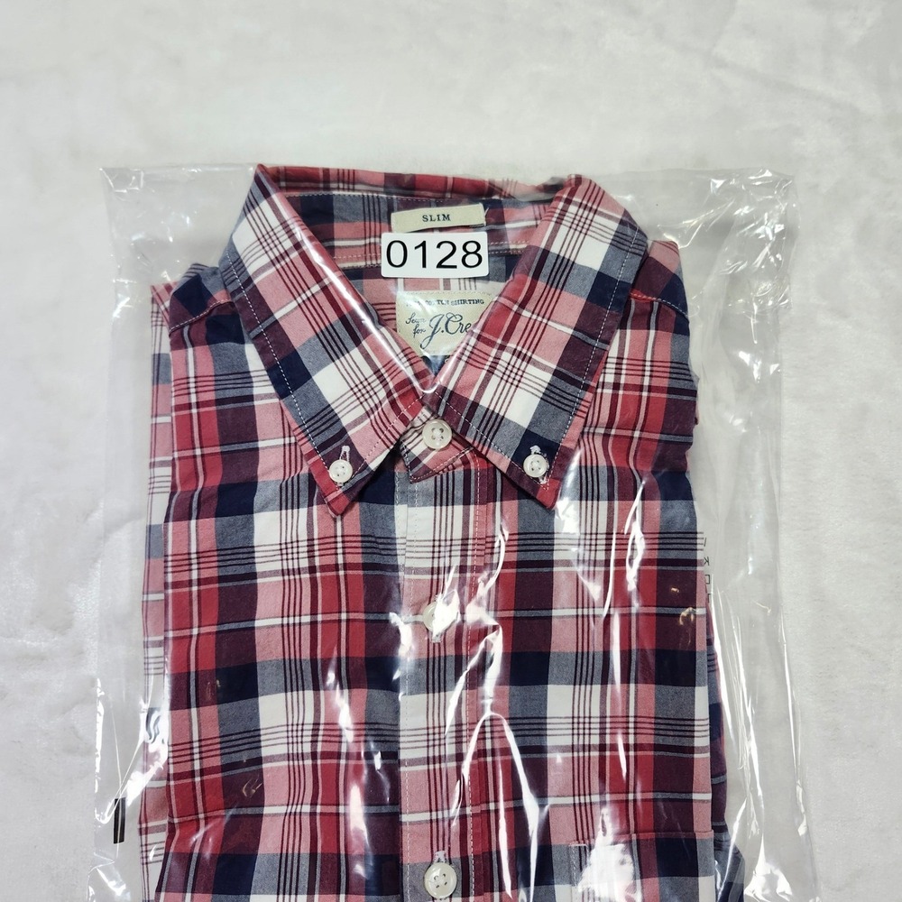 J Crew Slim Fit Plaid Button Down Shirt Men's Size S Red Navy White Cotton Ca - Picture 11 of 11